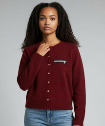 Soft Wool No-Heart Zip Cardigan (Red)