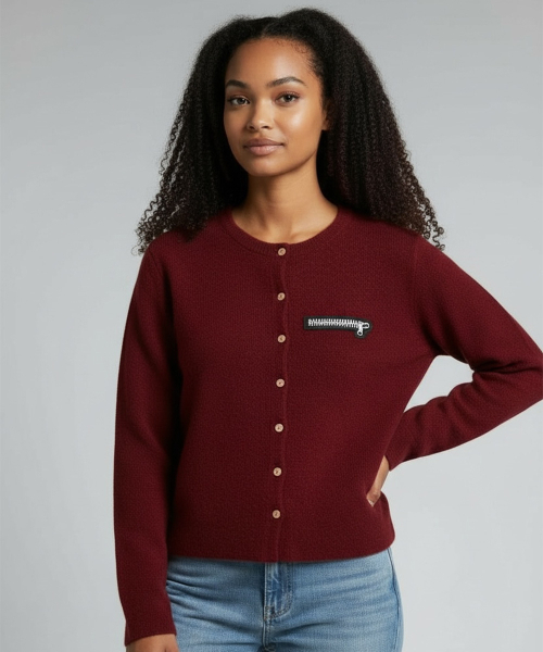 BORN SLIPPY（ボーンスリッピー）の「Soft Wool No-Heart Zip Cardigan (Red)（カーディガン/ボレロ・レディース・その他・FREE）」の2枚目の写真