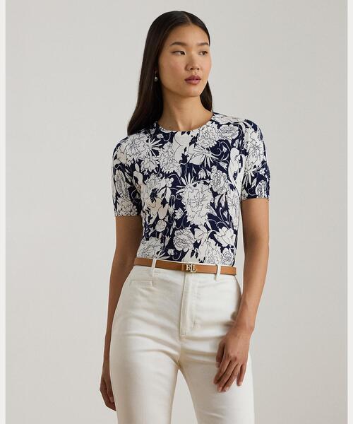 POLO RALPH LAUREN フローラル コットン ブルゾンスリーブ フローラル コットンブレンド ショートスリーブ セーター（ニット