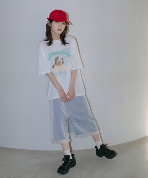PILIT(ピリット)の「サテン裾レーススカート(スカート・レディース・アイボリー/グレイッシュブルー/イエロー・MEDIUM)」の13枚目の写真