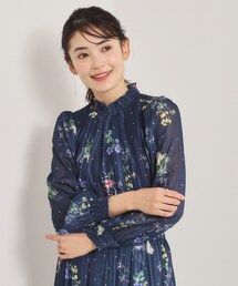 【手洗い可/セットアップ可】ラメストライプ花柄ブラウス