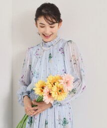 【手洗い可／セットアップ可】ラメストライプ花柄ブラウス