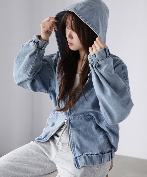 Riberry（リベリー）の「ダブルジップデニムパーカーブルゾン（デニムジャケット・レディース・ブルー/ネイビー・MEDIUM）」の2枚目の写真