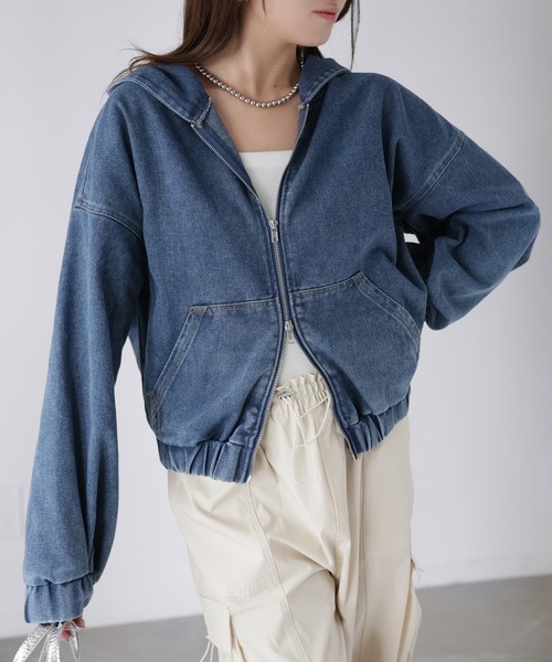 Riberry（リベリー）の「ダブルジップデニムパーカーブルゾン（デニムジャケット・レディース・ブルー/ネイビー・MEDIUM）」の21枚目の写真