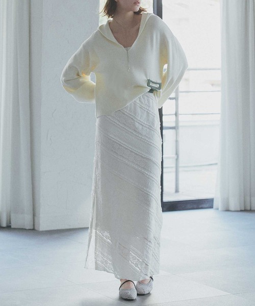 ad thie（アドティエ）の「透かし レース ナロースカート（スカート・レディース・オフホワイト・FREE）」の16枚目の写真