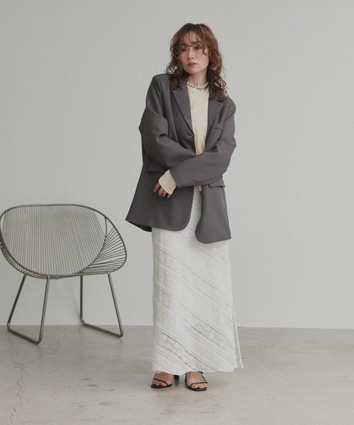 ad thie（アドティエ）の「透かし レース ナロースカート（スカート・レディース・オフホワイト・FREE）」の2枚目の写真