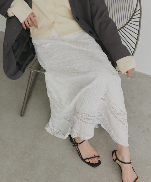 ad thie（アドティエ）の「透かし レース ナロースカート（スカート・レディース・オフホワイト・FREE）」の7枚目の写真