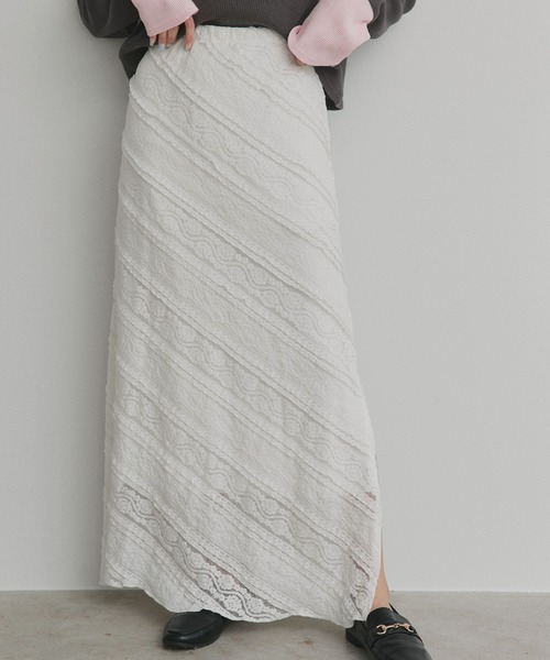 ad thie（アドティエ）の「透かし レース ナロースカート（スカート・レディース・オフホワイト・FREE）」の12枚目の写真