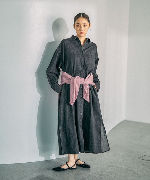 LEPSIM(レプシィム)の「デニムシャツロングワンピース 639369(ワンピース・レディース・ブルー/グレー系その他・FREE)」の3枚目の写真