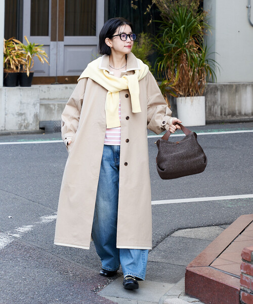FREAK'S STORE（フリークスストア）の「配色 ステンカラーコート/スプリング コート（ステンカラーコート・レディース・ネイビー/ベージュ/オフホワイト・ﾌﾘ-）」の9枚目の写真