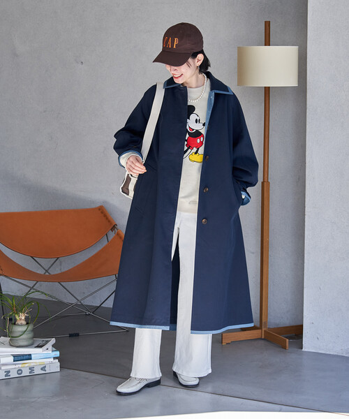 DOUBLE STANDARD CLOTHING✨ステンカラーコート　春　裏地青 セール】配色 ステンカラーコート/スプリング コート（ステンカラー