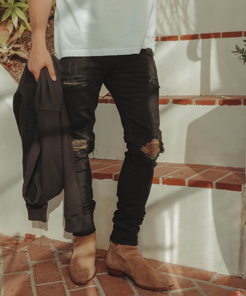 mnml(ミニマル)の「mnml【ミニマル】-X204 CAMO SKINNY FIT DENIM(デニムパンツ・メンズ・インディゴブルー/ブラック系・XL/L/M/S)」の1枚目の写真