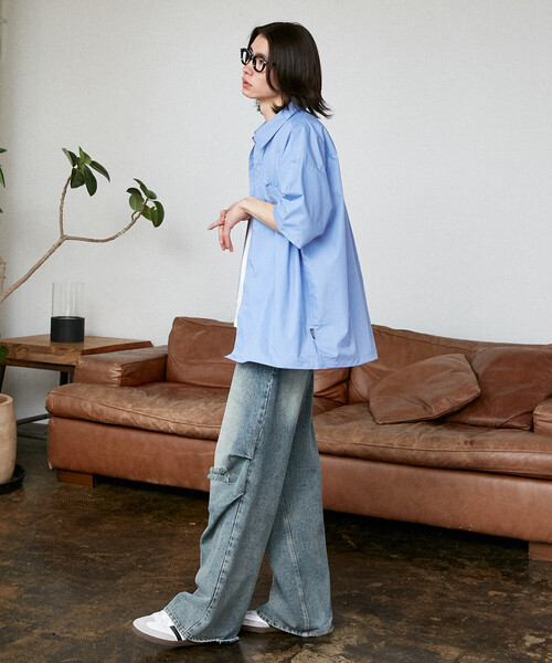 PUBLUX（パブリュクス）の「PUBLUX/パブリュクス LOVE POP STUDIO レギュラーカラー ハーフスリーブ シャツ　限定展開（シャツ/ブラウス・メンズ・サックスブルー/ネイビー/グレー/ブルー・SMALL/LARGE/MEDIUM）」の20枚目の写真