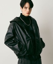 Oversized Faux Leather Zip Hoodie / 合成皮革オーバーサイズジップパーカー
