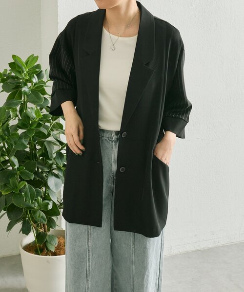 ear PAPILLONNER（イアパピヨネ）の「切替半袖ジャケット【SUM1 STYLE】（その他アウター・レディース・チャコールグレー/ブラック/キャメル・FREE）」の2枚目の写真