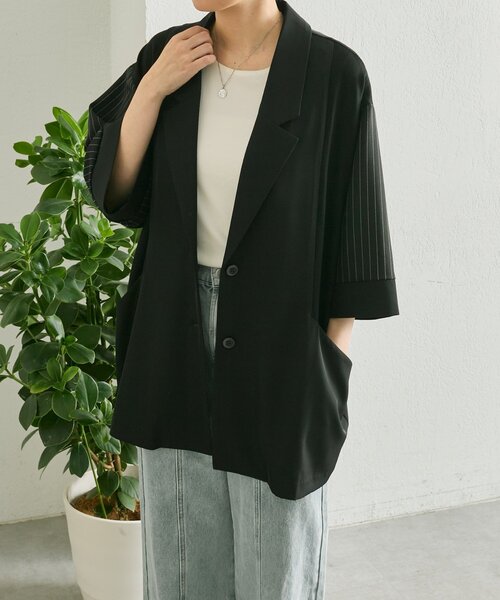 ear PAPILLONNER（イアパピヨネ）の「切替半袖ジャケット【SUM1 STYLE】（その他アウター・レディース・チャコールグレー/ブラック/キャメル・FREE）」の4枚目の写真
