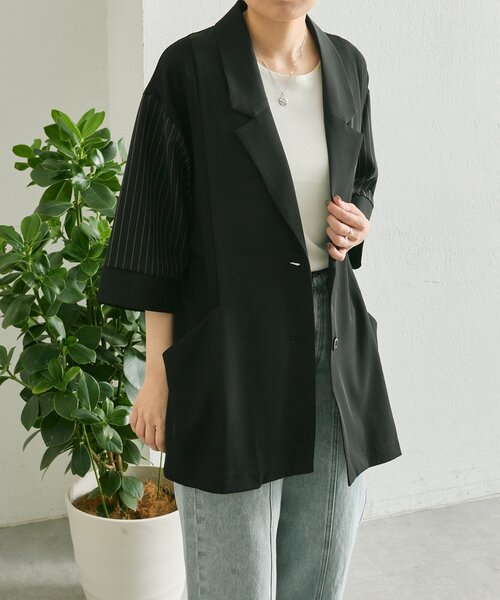 ear PAPILLONNER（イアパピヨネ）の「切替半袖ジャケット【SUM1 STYLE】（その他アウター・レディース・チャコールグレー/ブラック/キャメル・FREE）」の18枚目の写真