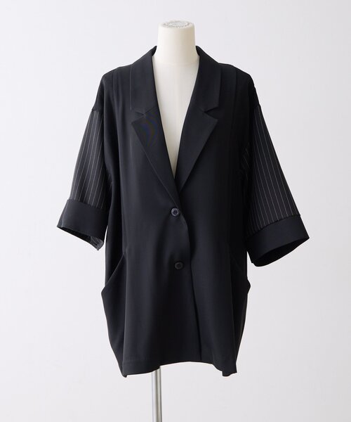 ear PAPILLONNER（イアパピヨネ）の「切替半袖ジャケット【SUM1 STYLE】（その他アウター・レディース・チャコールグレー/ブラック/キャメル・FREE）」の5枚目の写真