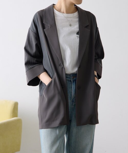 ear PAPILLONNER（イアパピヨネ）の「切替半袖ジャケット【SUM1 STYLE】（その他アウター・レディース・チャコールグレー/ブラック/キャメル・FREE）」の7枚目の写真