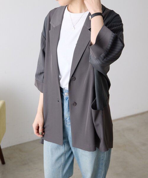 ear PAPILLONNER（イアパピヨネ）の「切替半袖ジャケット【SUM1 STYLE】（その他アウター・レディース・チャコールグレー/ブラック/キャメル・FREE）」の8枚目の写真