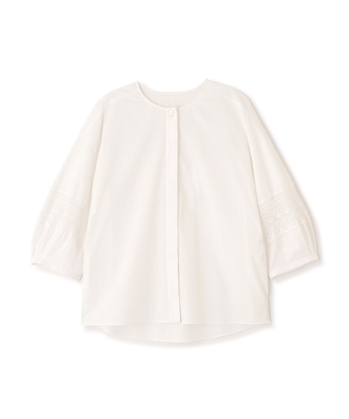 human woman（ヒューマンウーマン）の「◆レースドッキングクルーネックブラウス（シャツ/ブラウス・レディース・ネイビー/ホワイト/ブルー・MEDIUM）」の6枚目の写真