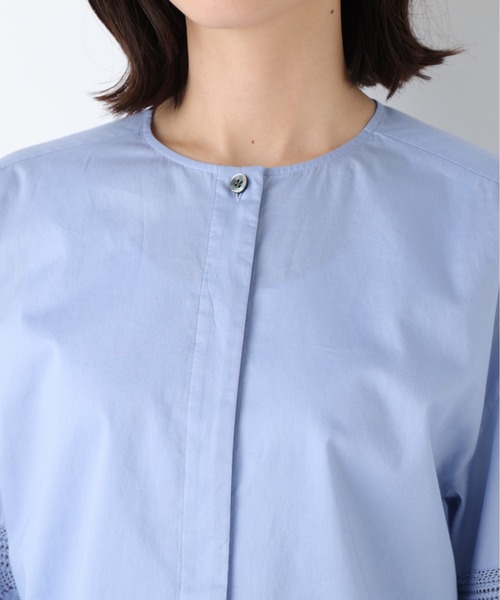 human woman（ヒューマンウーマン）の「◆レースドッキングクルーネックブラウス（シャツ/ブラウス・レディース・ネイビー/ホワイト/ブルー・MEDIUM）」の16枚目の写真