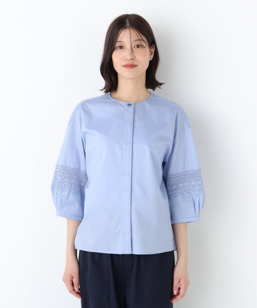 human woman（ヒューマンウーマン）の「◆レースドッキングクルーネックブラウス（シャツ/ブラウス・レディース・ネイビー/ホワイト/ブルー・MEDIUM）」の8枚目の写真