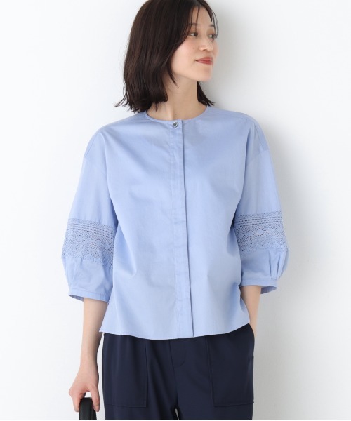 human woman（ヒューマンウーマン）の「◆レースドッキングクルーネックブラウス（シャツ/ブラウス・レディース・ネイビー/ホワイト/ブルー・MEDIUM）」の9枚目の写真