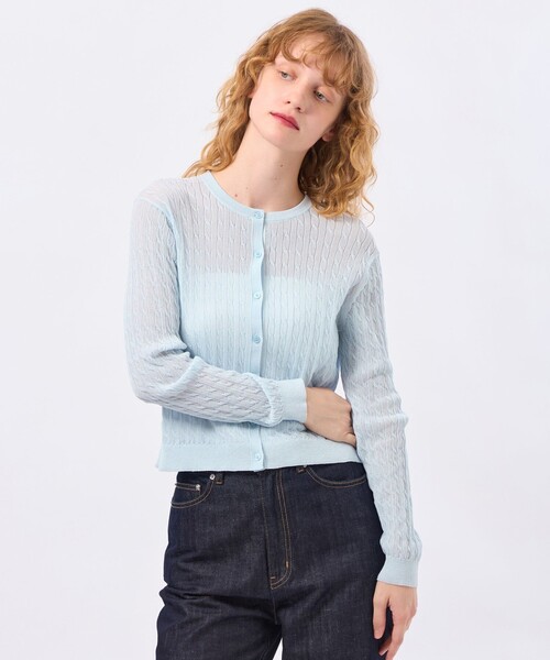 MACKINTOSH PHILOSOPHY（ﾏｯｷﾝﾄｯｼｭ ﾌｨﾛｿﾌｨｰ）の「【LEE4月号/蛯原友里さん着用】シアーケーブルカーディガン（カーディガン/ボレロ・レディース・ピンク系その他2/ブラック/ブルー・38）」の3枚目の写真