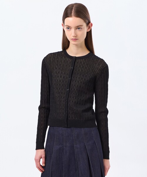 MACKINTOSH PHILOSOPHY（ﾏｯｷﾝﾄｯｼｭ ﾌｨﾛｿﾌｨｰ）の「【LEE4月号/蛯原友里さん着用】シアーケーブルカーディガン（カーディガン/ボレロ・レディース・ピンク系その他2/ブラック/ブルー・38）」の2枚目の写真