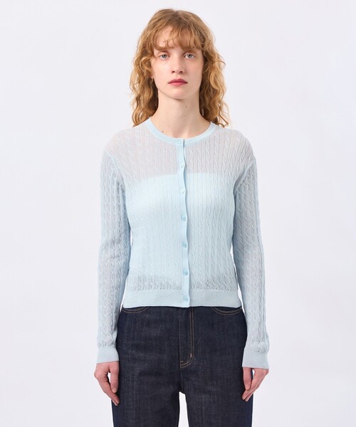 MACKINTOSH PHILOSOPHY（ﾏｯｷﾝﾄｯｼｭ ﾌｨﾛｿﾌｨｰ）の「【LEE4月号/蛯原友里さん着用】シアーケーブルカーディガン（カーディガン/ボレロ・レディース・ピンク系その他2/ブラック/ブルー・38）」の7枚目の写真