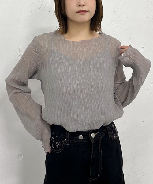 archives（アルシーヴ）の「シアー楊柳ＴＯＰＳ／（Tシャツ/カットソー・レディース・グレー/アイボリー/モカ/ピンク・MEDIUM）」の3枚目の写真