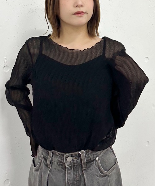 archives(アルシーヴ)の「シアー楊柳TOPS/(Tシャツ/カットソー・レディース・グレー/アイボリー/モカ/ピンク/ブラック・MEDIUM)」の3枚目の写真