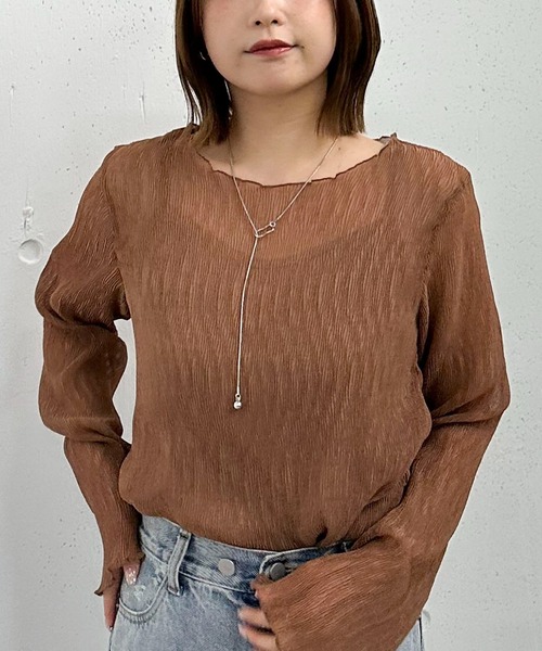 archives（アルシーヴ）の「シアー楊柳ＴＯＰＳ／（Tシャツ/カットソー・レディース・グレー/アイボリー/モカ/ピンク・MEDIUM）」の4枚目の写真