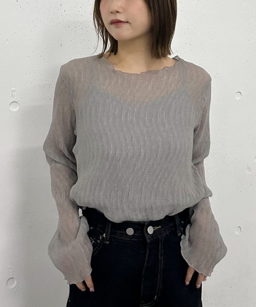 archives（アルシーヴ）の「シアー楊柳ＴＯＰＳ／（Tシャツ/カットソー・レディース・グレー/アイボリー/モカ/ピンク・MEDIUM）」の11枚目の写真