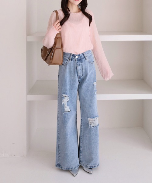 archives（アルシーヴ）の「シアー楊柳ＴＯＰＳ／（Tシャツ/カットソー・レディース・グレー/アイボリー/モカ/ピンク・MEDIUM）」の9枚目の写真