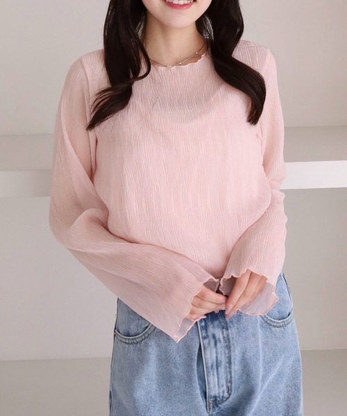 archives（アルシーヴ）の「シアー楊柳ＴＯＰＳ／（Tシャツ/カットソー・レディース・グレー/アイボリー/モカ/ピンク・MEDIUM）」の6枚目の写真