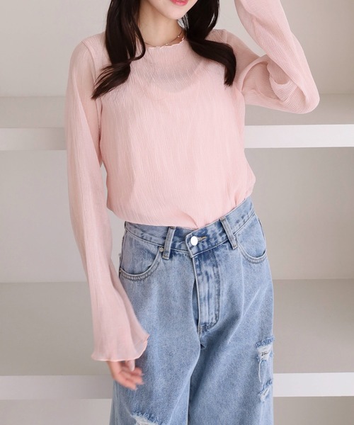 archives（アルシーヴ）の「シアー楊柳ＴＯＰＳ／（Tシャツ/カットソー・レディース・グレー/アイボリー/モカ/ピンク・MEDIUM）」の7枚目の写真
