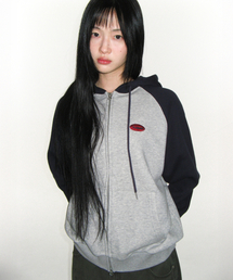 AMESWORLDWIDE | CIRCLE LOGO RAGLAN HOODIE ZIP-UP NAVY(パーカー)
