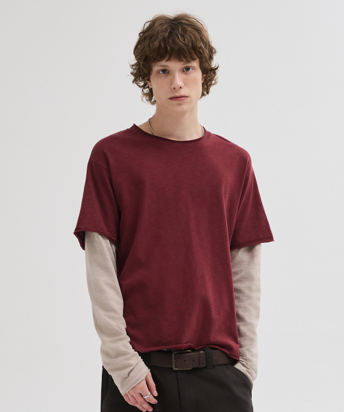LEIRE（ルアール）の「カットオフレイヤードロングスリーブTシャツ[バーガンディ]（Tシャツ/カットソー・メンズ・その他・MEDIUM/LARGE/X-LARGE）」の3枚目の写真