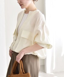 quaranciel（カランシエル）の「quaranciel:〈手洗い可能〉リネン ミックス ノーカラー ドロスト ブルゾン（ブルゾン）」