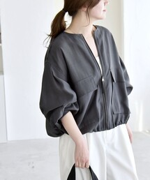 quaranciel（カランシエル）の「quaranciel:〈手洗い可能〉リネン ミックス ノーカラー ドロスト ブルゾン（ブルゾン）」