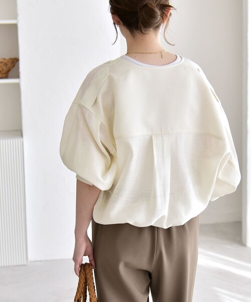 quaranciel:〈手洗い可能〉リネン ミックス ノーカラー ドロスト