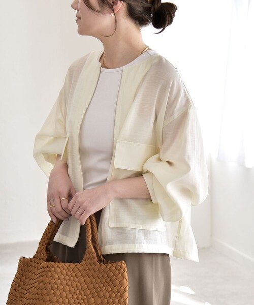 美品✨ノーカラー ブルゾン 2025年 ドローコード 麻 リネン ベージュ grove（グローブ） ブルゾン アウター 「貴島明日香さん着用・洗える