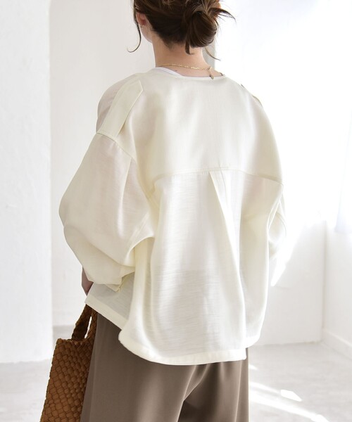 quaranciel:〈手洗い可能〉リネン ミックス ノーカラー ドロスト