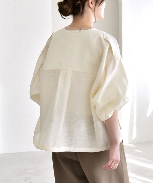 quaranciel（カランシエル）の「quaranciel:〈手洗い可能〉リネン ミックス ノーカラー ドロスト ブルゾン（ブルゾン・レディース・ナチュラル/チャコールグレー・ONE SIZE）」の8枚目の写真
