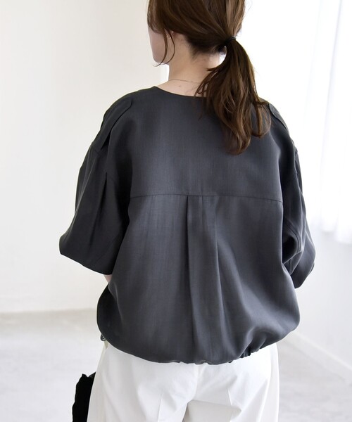 quaranciel（カランシエル）の「quaranciel:〈手洗い可能〉リネン ミックス ノーカラー ドロスト ブルゾン（ブルゾン・レディース・ナチュラル/チャコールグレー・ONE SIZE）」の21枚目の写真