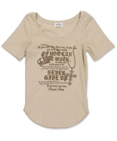 SPINNS(スピンズ)の「半袖Tシャツ/英字ロゴ/レター/平成ギャル(Tシャツ/カットソー・レディース・オフホワイト/ブラック/ベージュ・ONESIZE)」の6枚目の写真