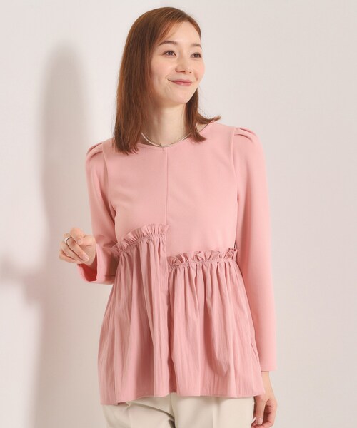 ITS'DEMO（イッツデモ）の「【洗濯機OK】異素材ドッキングトップス（Tシャツ/カットソー・レディース・ベビーピンク/ブラック/アイボリー・00）」の3枚目の写真