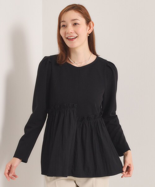 ITS'DEMO（イッツデモ）の「【洗濯機OK】異素材ドッキングトップス（Tシャツ/カットソー・レディース・ベビーピンク/ブラック/アイボリー・00）」の2枚目の写真